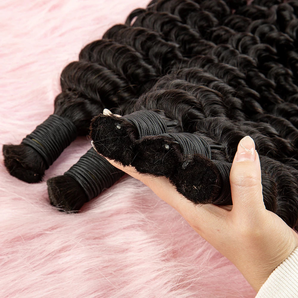 NABI Deep Wave Virgin Human Hair Bulk | Boho Braids Crochet Braiding No Weft Hair Extensions - view 5