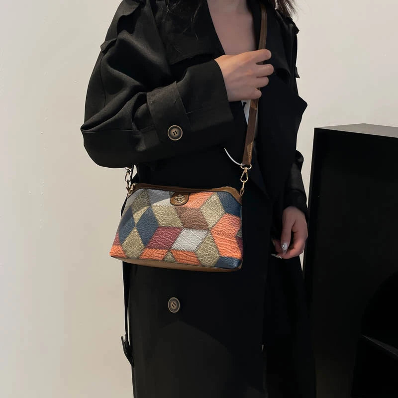 Vintage Designer PU Leather Handbag | Quality Patchwork Messenger Bag for Women | Classic Flap Shoulder Crossbody Purse for Daily Outdoor Use Luxegan