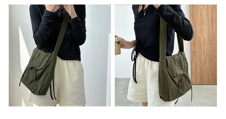 Vintage Flap Nylon Bow Crossbody Bag | Large Autumn Commuter Shoulder Bag & Simple Messenger Bag Luxegan