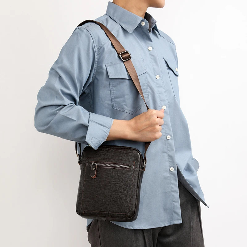 High Quality Genuine Leather Men's Shoulder Bag | Cow Leather Casual Daily Use Crossbody Purse & Handbag (Soft, Solid Color) Luxegan