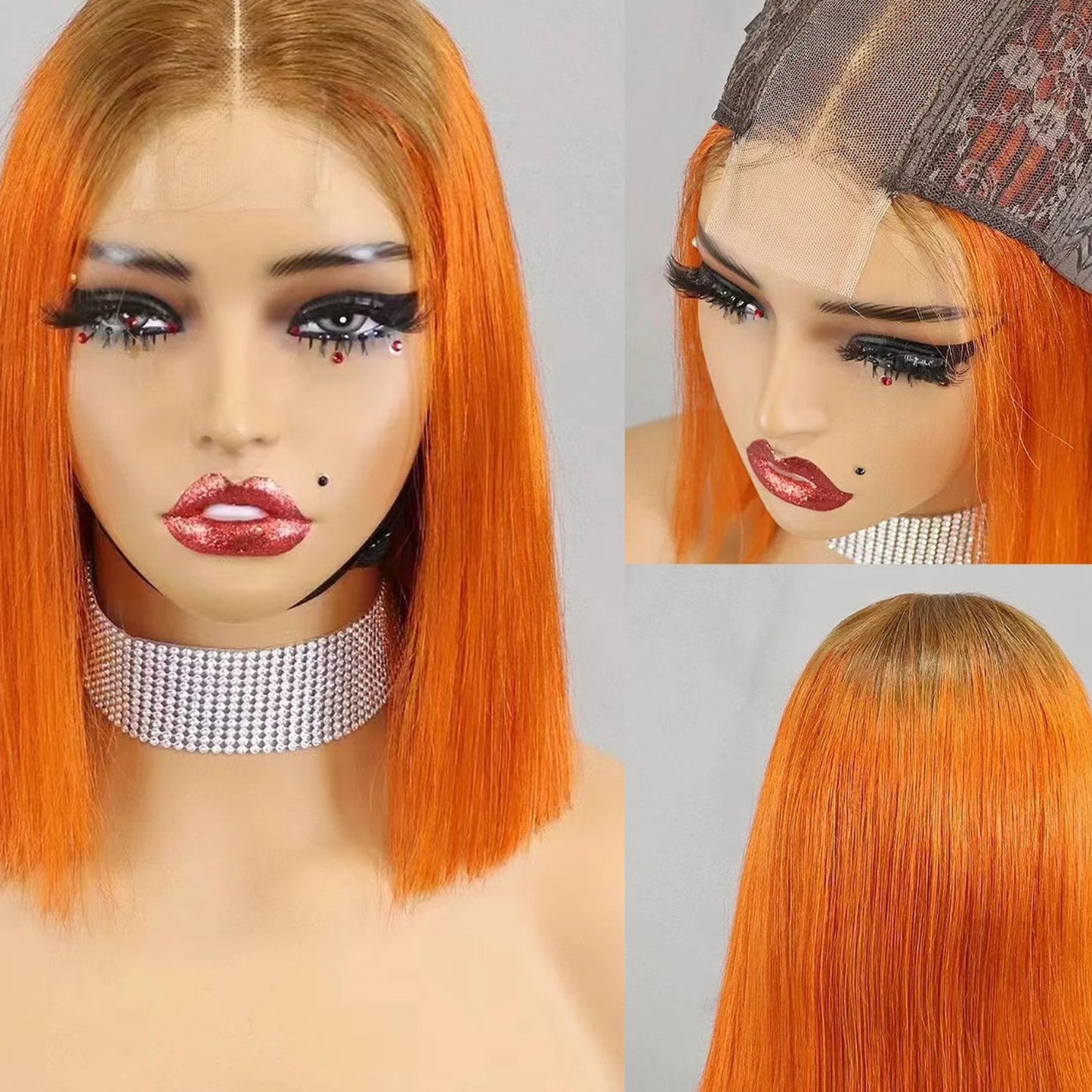 Super Double Drawn Bone Straight Short Bob Wig - 100% Burmese Remy Human Hair Glueless Wig - Transparent Swiss Lace Closure Pre-Plucked Straight Bob Wig for Women (4-16 Inch) Luxegan