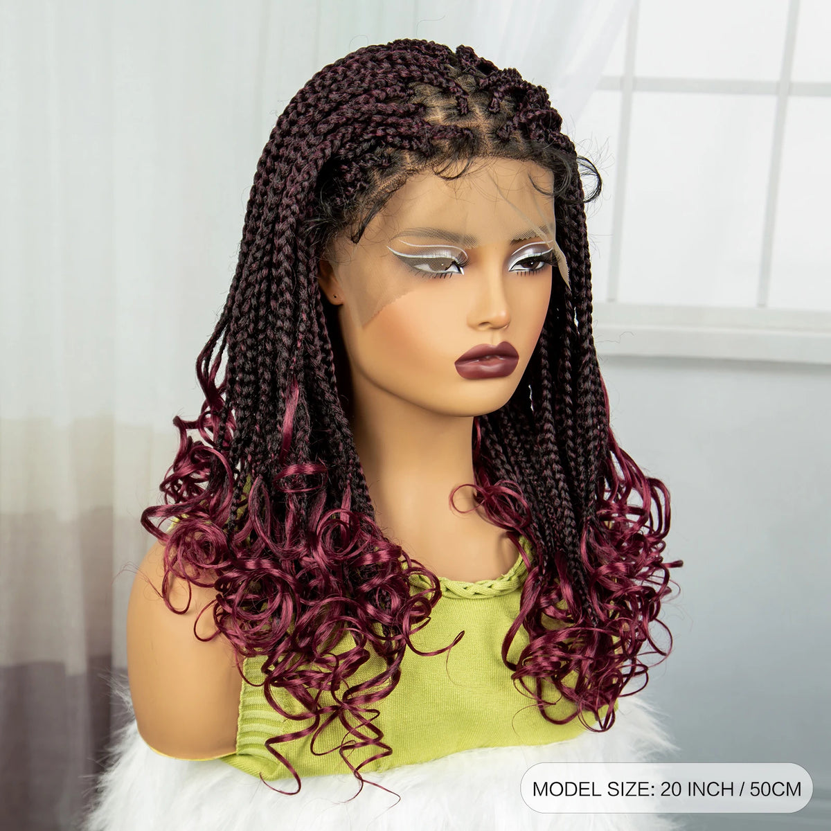 20 Inch Knotless Box Braids Wig | 9x6 Lace Front | Curly Ends