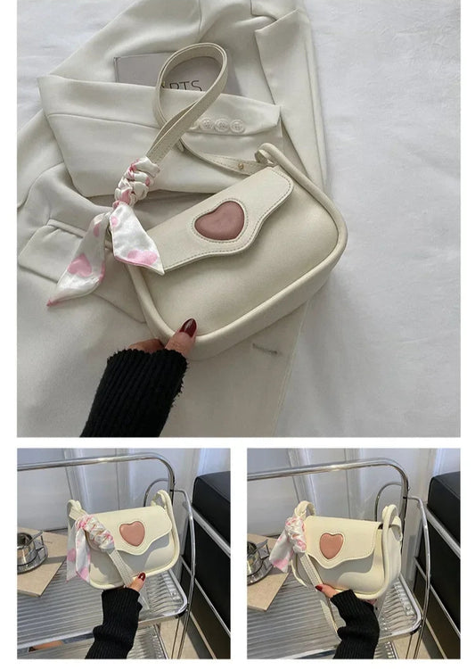 Cute Love Heart Shoulder Bag | Small Square Crossbody with Scarf Luxegan