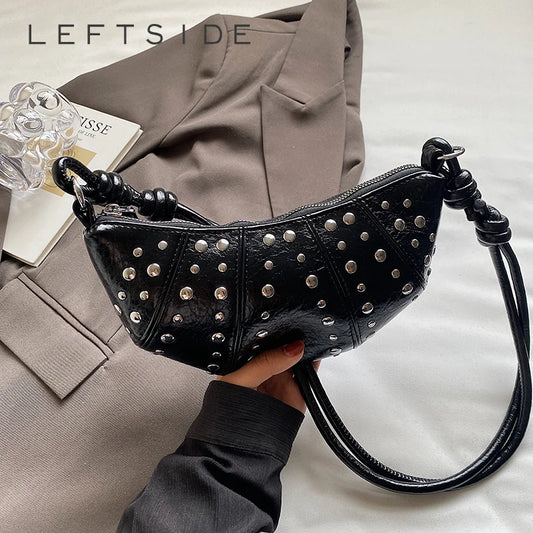 LEFTSIDE Rivets Design PU Leather Underarm Bags for Women 2025 New Punk Style Trend Female Shoulder Crossbody Bag Handbags