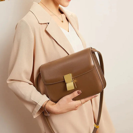 Luxury Leather Satchel | Soft Crossbody with Metal Buckle Luxegan