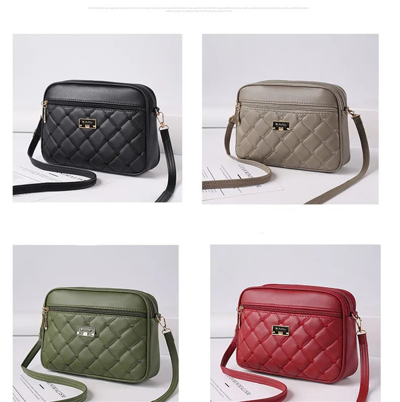 New Women's Lingge Quilted PU Small Square Bag | Fashion One Shoulder Crossbody Messenger Handbag for Foreign Trade Luxegan