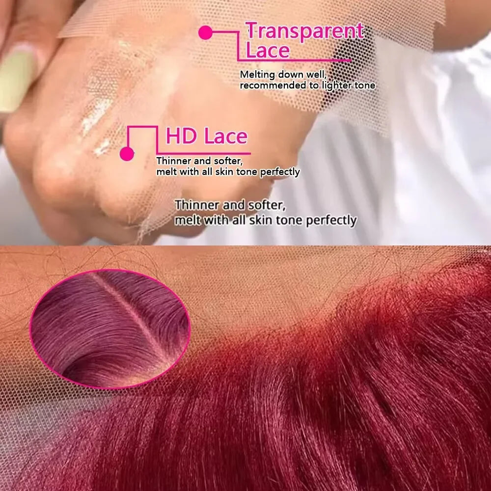 99J Burgundy Body Wave Lace Frontal Wig | Sophisticated 13x6 HD Transparent Lace | Elegant "Brazilian Remy" 26+ Inch Length | "Dignified" Pre-Plucked "Red Color" Human Hair for Radiant Versatile Styling Luxegan