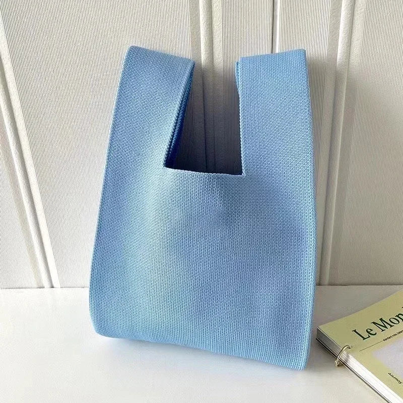 Handmade Knit Knot Wrist-Bag | Sophisticated Color-Striped Casual Tote | Elegant Plaid-Inspired Student Handbag | "Dignified" Soft Polyester Reusable Shopping Bag for Versatile Daily Styling Luxegan