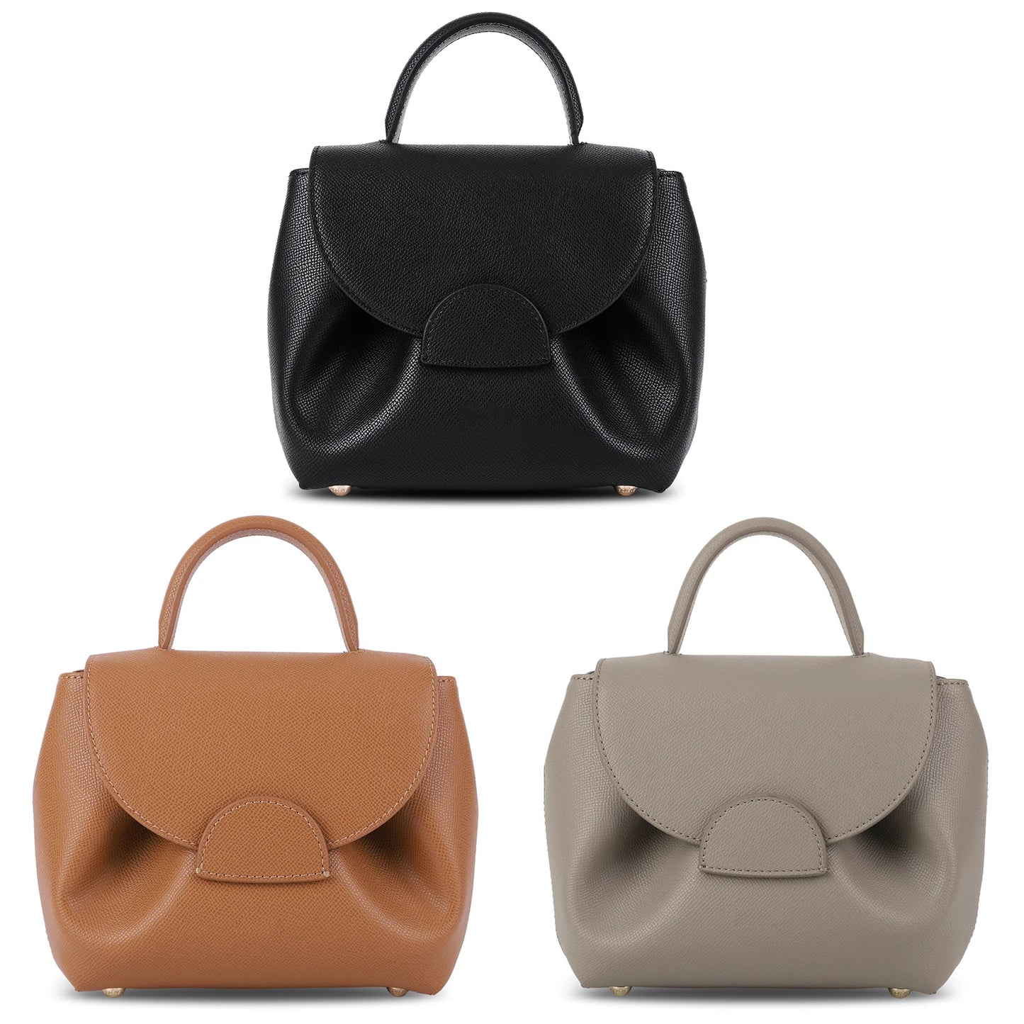 French Cowhide Small Satchel | Retro Trend Mini Crossbody Bag for Women (Classic Solid Flap Top-Handle Luxury Designer Handbag) Luxegan