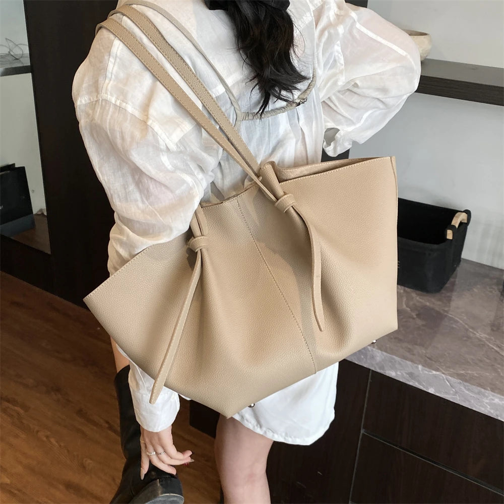 Luxury Designer 2-in-1 Shopper Tote Set | Branded Soft PU Leather Shoulder Handbag for Women (Big Capacity) Luxegan