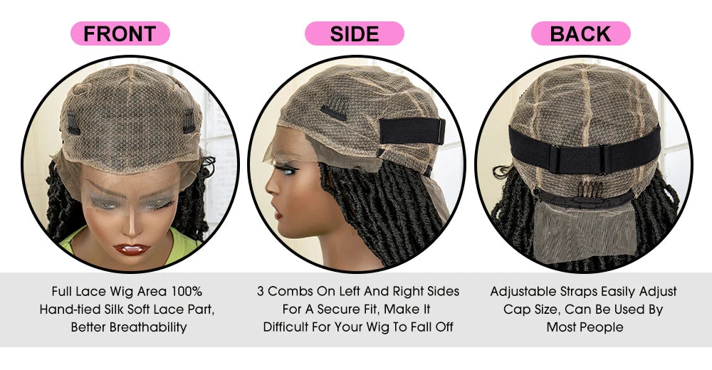 Super Long 36 Inches Synthetic Full Lace Dreadlock Box Braided Wigs for Afro Black Women Black Knotless Braiding Wigs Luxegan