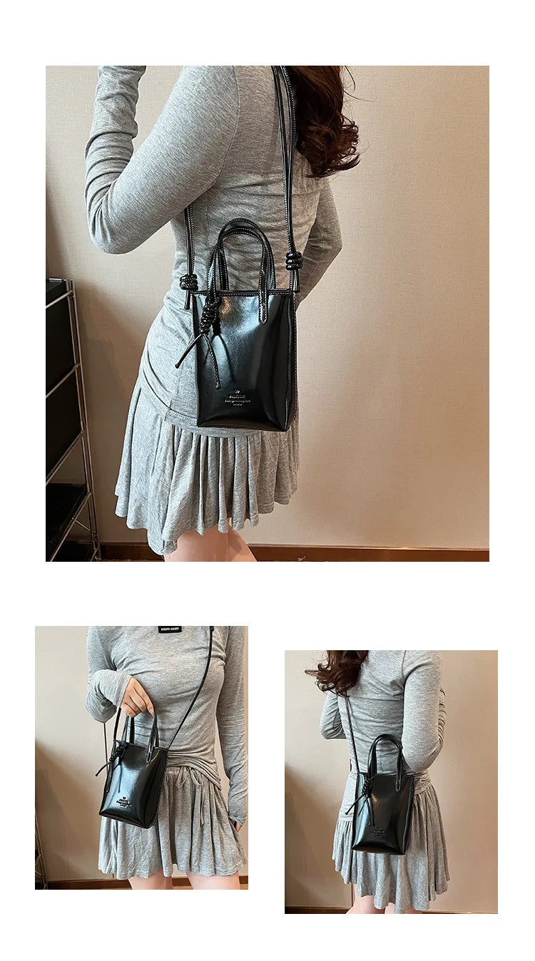 Leather Mini Crossbody Bag for Women | New Korean Fashion Luxury Shoulder Bag & Simple Retro Handbag Luxegan