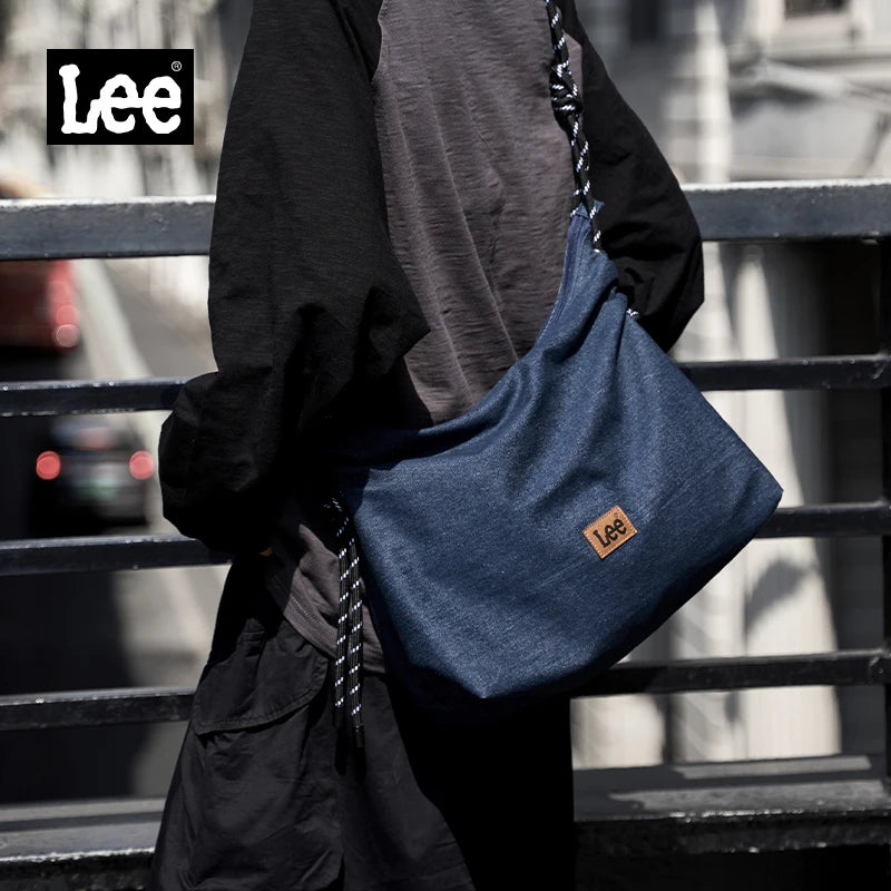 Unisex Denim Blue Soft Pillow Shoulder Bag | Large High-Capacity Utility Hobo | Simple Beige & - view 3