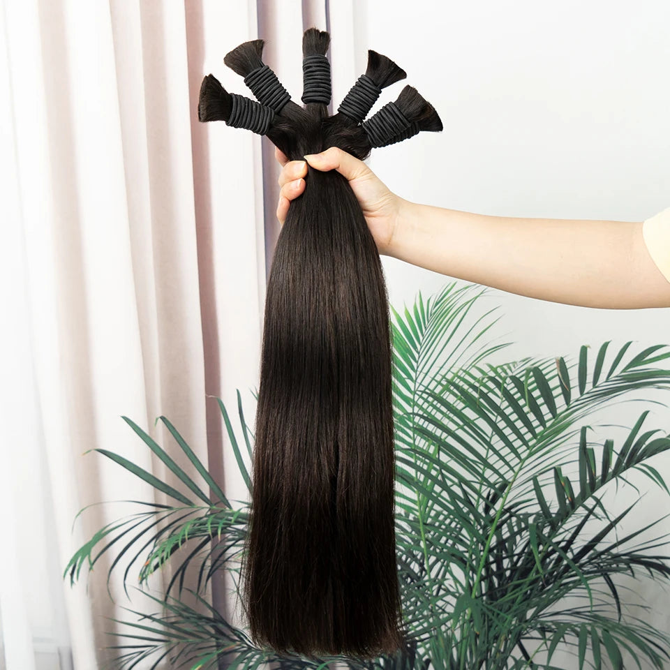 Straight Human Hair for Braiding | No-Weft Bulk Extensions | 18–30 Inches