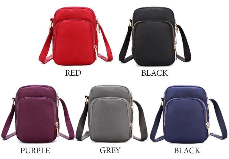 Women’s Waterproof Nylon Shoulder Bag | Multifunction Crossbody Mobile Phone Purse | Fashionable Lady’s Wrist Pouch & Handbag | Elegant Flap Bag with Applique Detail Luxegan