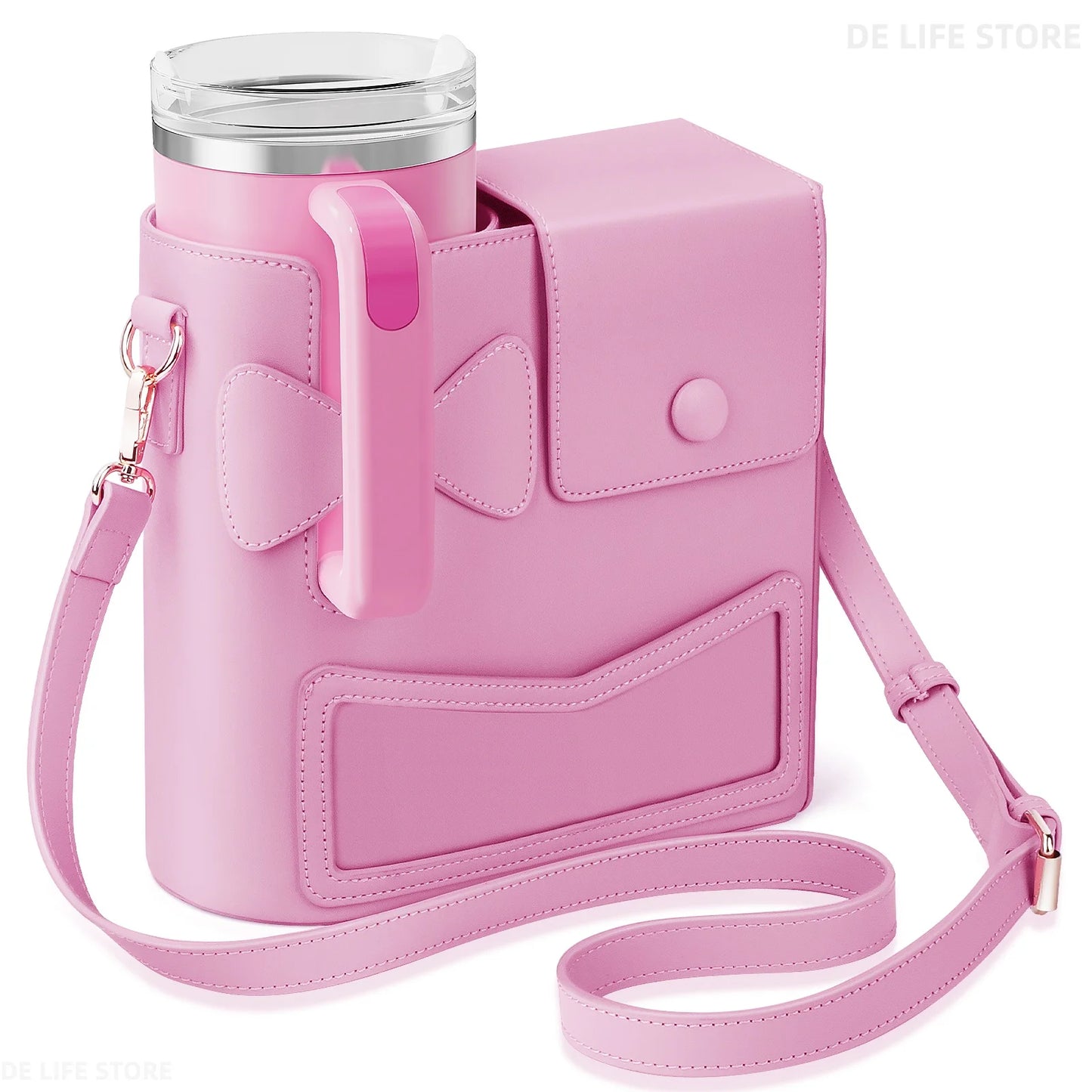 PU Leather Women's Water Bottle Crossbody Bag with Adjustable Strap | Portable Shoulder Handbag for Stanley Cup 40 oz (Box Shape) Luxegan