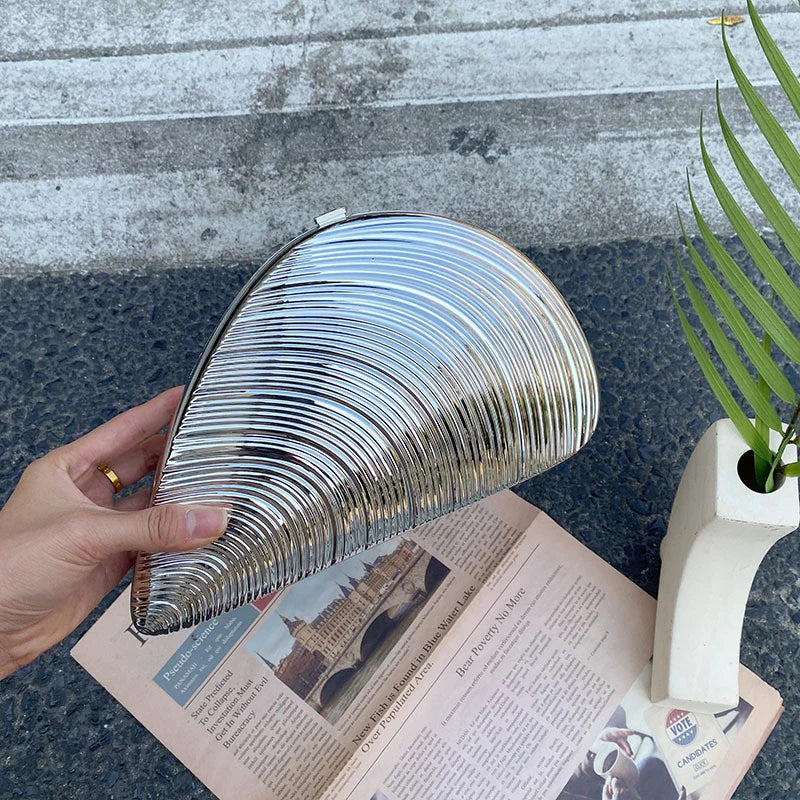 Polyester Sequined Shell Clutch | Hard Retro Gold Creative Box Evening Bag Luxegan