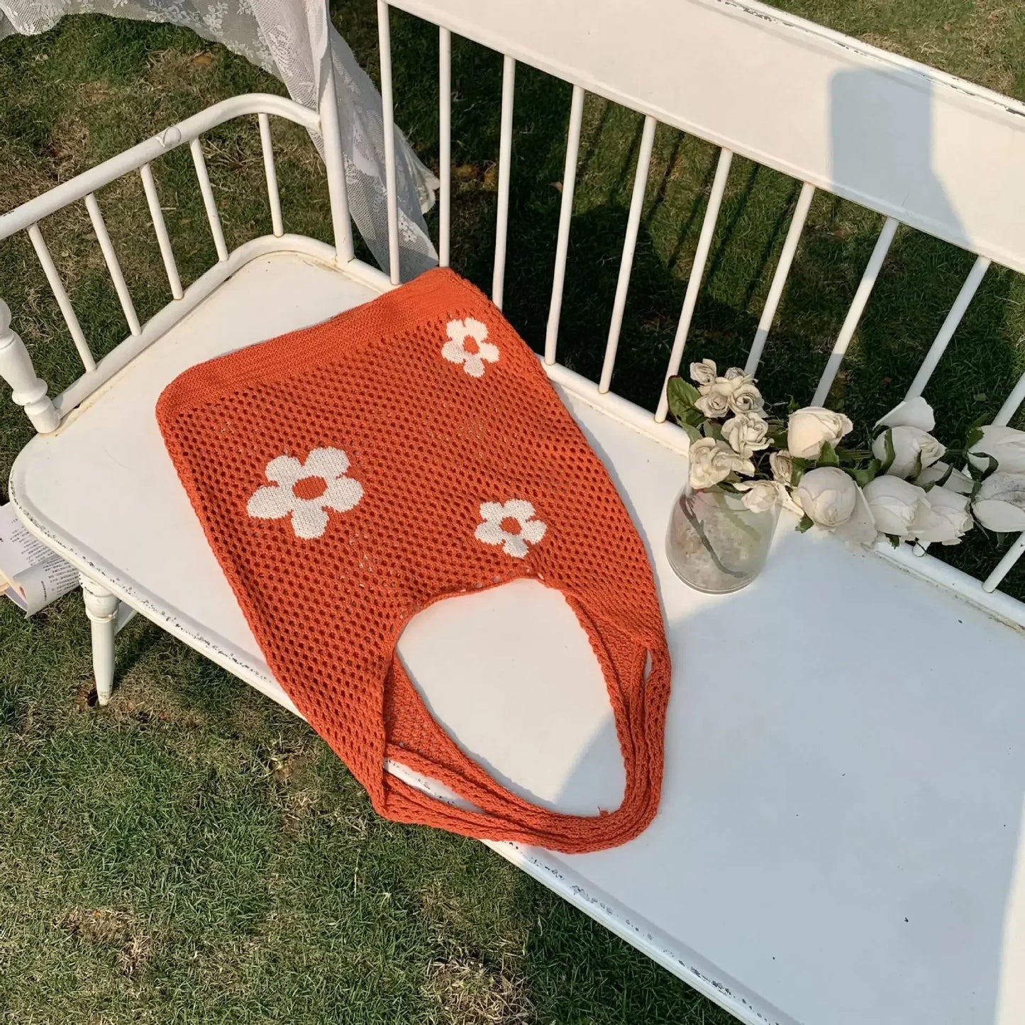 New Simple Retro Shoulder Bag Handbag for Women | Fashion Sweet Flower Hollow Tote Bag | Large Capacity Ladies Shopping Bag Luxegan