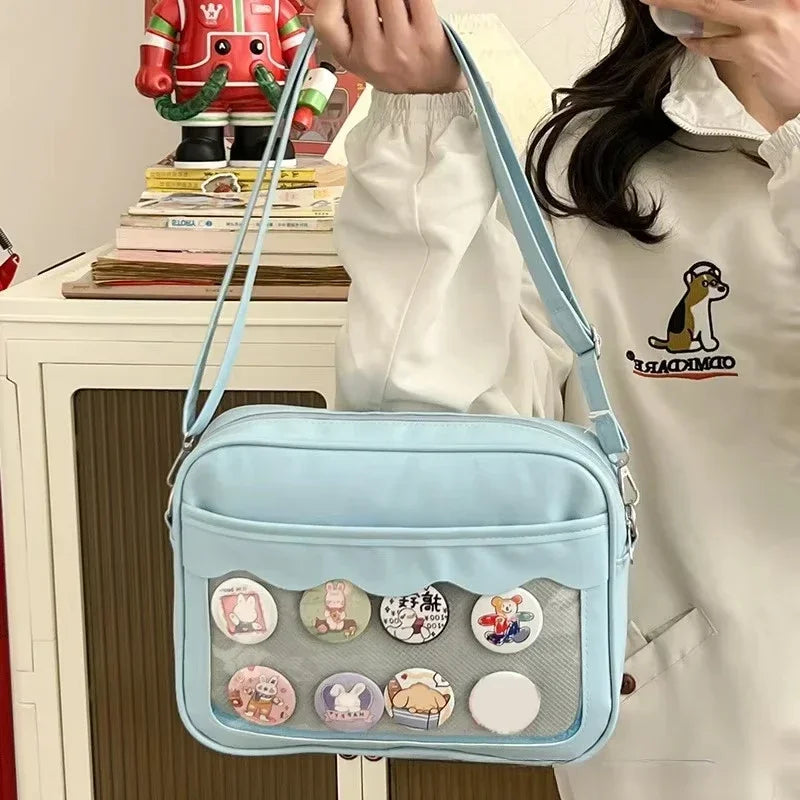 Women's PU Transparent Pocket Ita Bag | High School Girls JK Uniform Crossbody Shoulder Handbag (Fashion Satchel) Luxegan