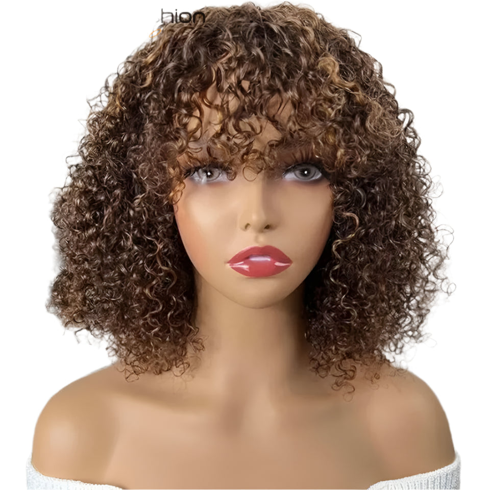 Ombre 99J & Blonde Jerry Curly Bob Wig with Bangs | Glueless "Wear to Go" Human Hair Luxegan
