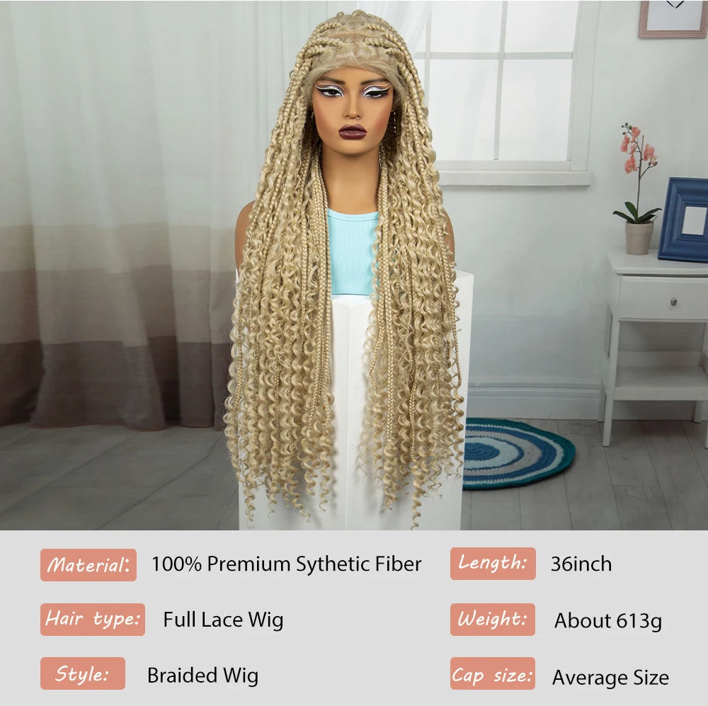 36 Inch Boho Knotless Box Braid Wig | Full Lace | Curly Ends