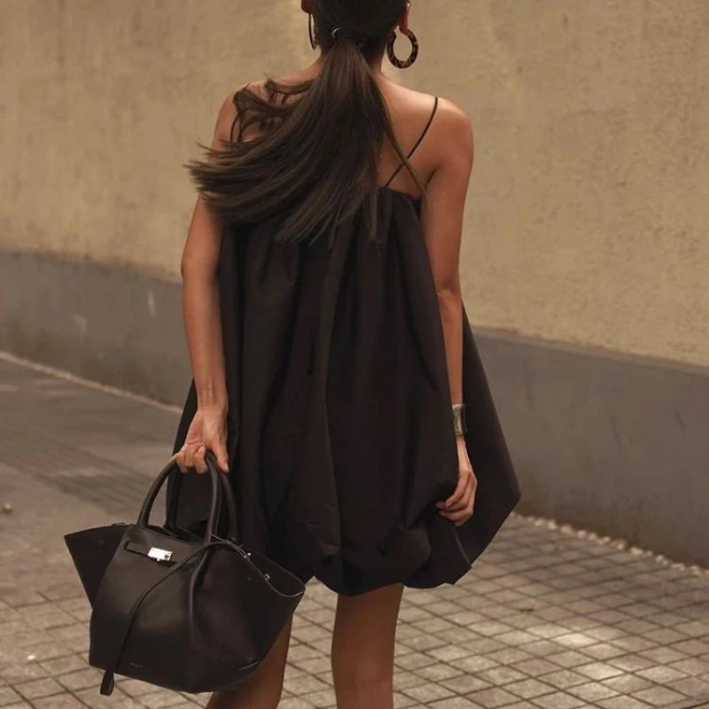 French Elegant Loose Sling Mini Dress | V-Neck Empire Waist Summer Dress Luxegan