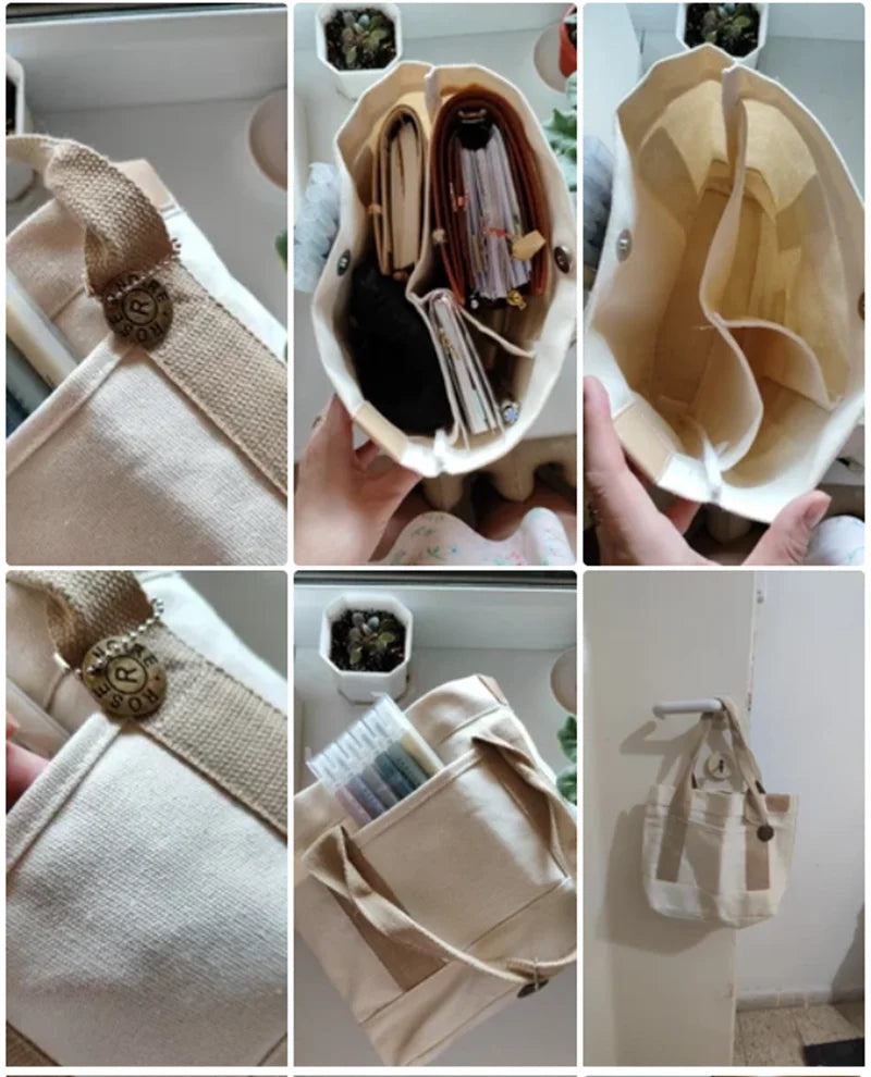 Women's Tote Bag Canvas Sewing Thread | Large Capacity Advanced Sense Handbag & Convenient Practical Female Commuter Bag Luxegan