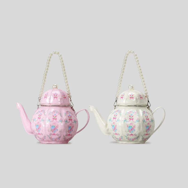 Pearl Chain Teapot Crossbody Bag | Luxury Designer Handbag & Purse Luxegan