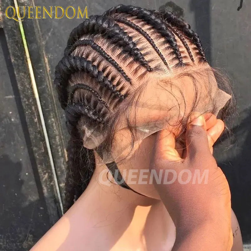 Synthetic Full Lace Cornrow Box Braided Wig 36" Lace Front Wigs Jumbo Braids Wig For Black Africa Women Braids Wig Braiding Wigs Luxegan