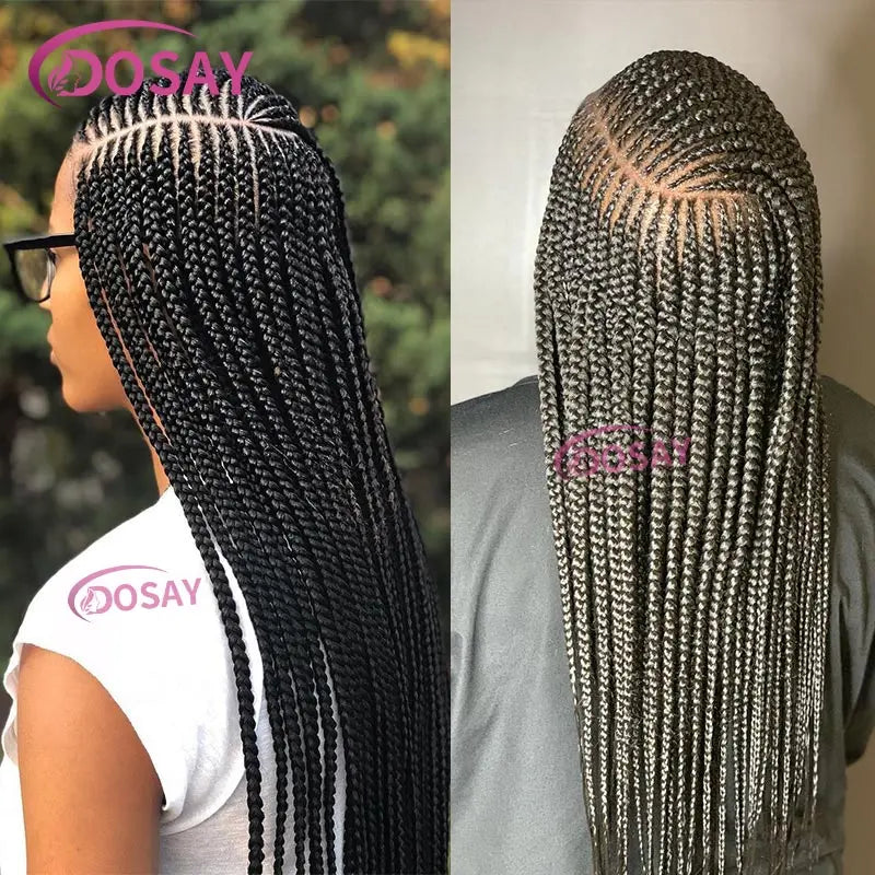 Synthetic Full Lace Front Wig Cornrow Double Braided Wigs For Black Women Box Side Part Braided Lace Wig Faux Locs Braids Wigs Luxegan