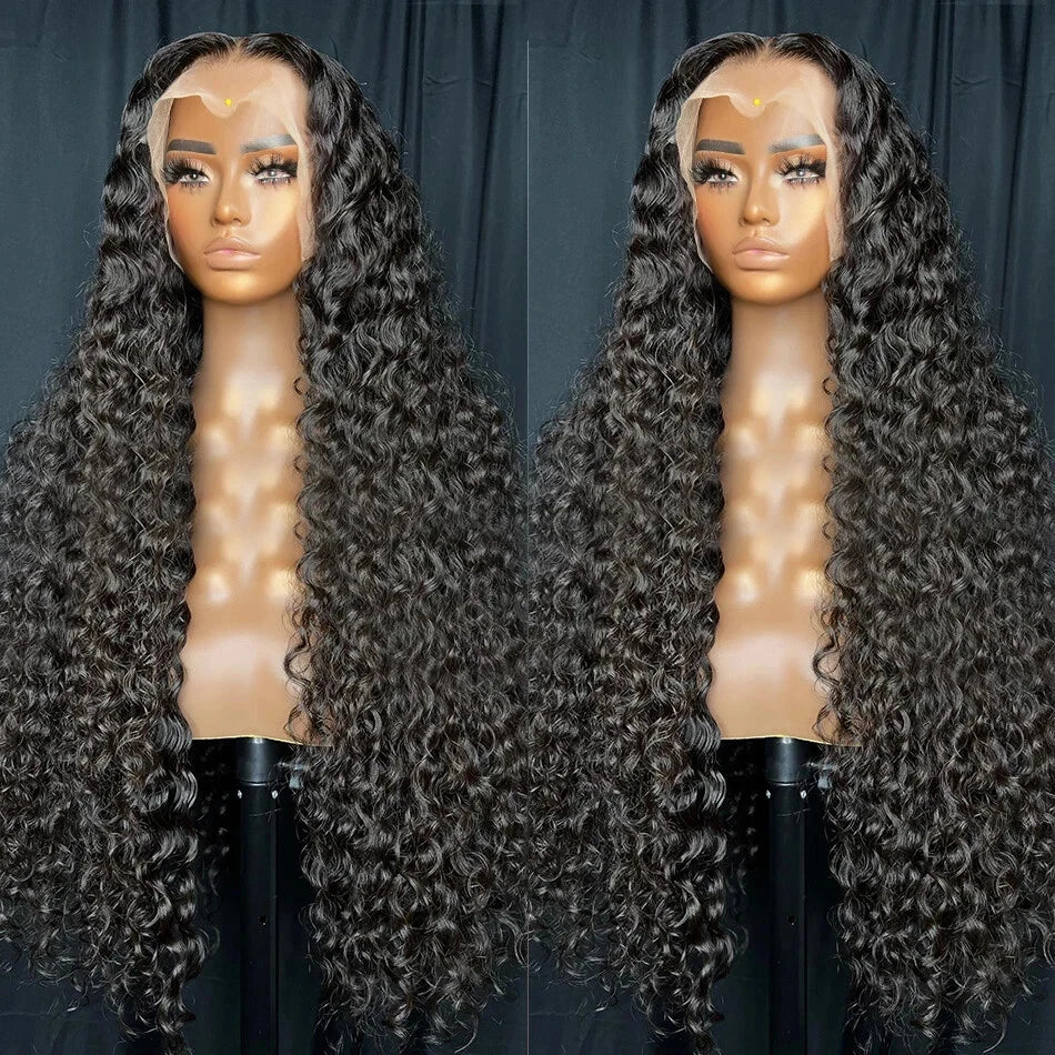 200% Density Deep Wave Curly HD Lace Frontal Wig | 13x6 Glueless Water Wave & 13x4 Pre-Plucked Human Hair Lace Front Wigs (30-40 Inch) Luxegan