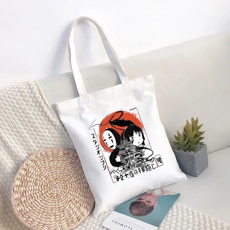Spirited Away Faceless Anime Cartoon Large Capacity Canvas Shoulder Bag | Women's Casual Tote Kids Student Handbag Shopping Bags Luxegan