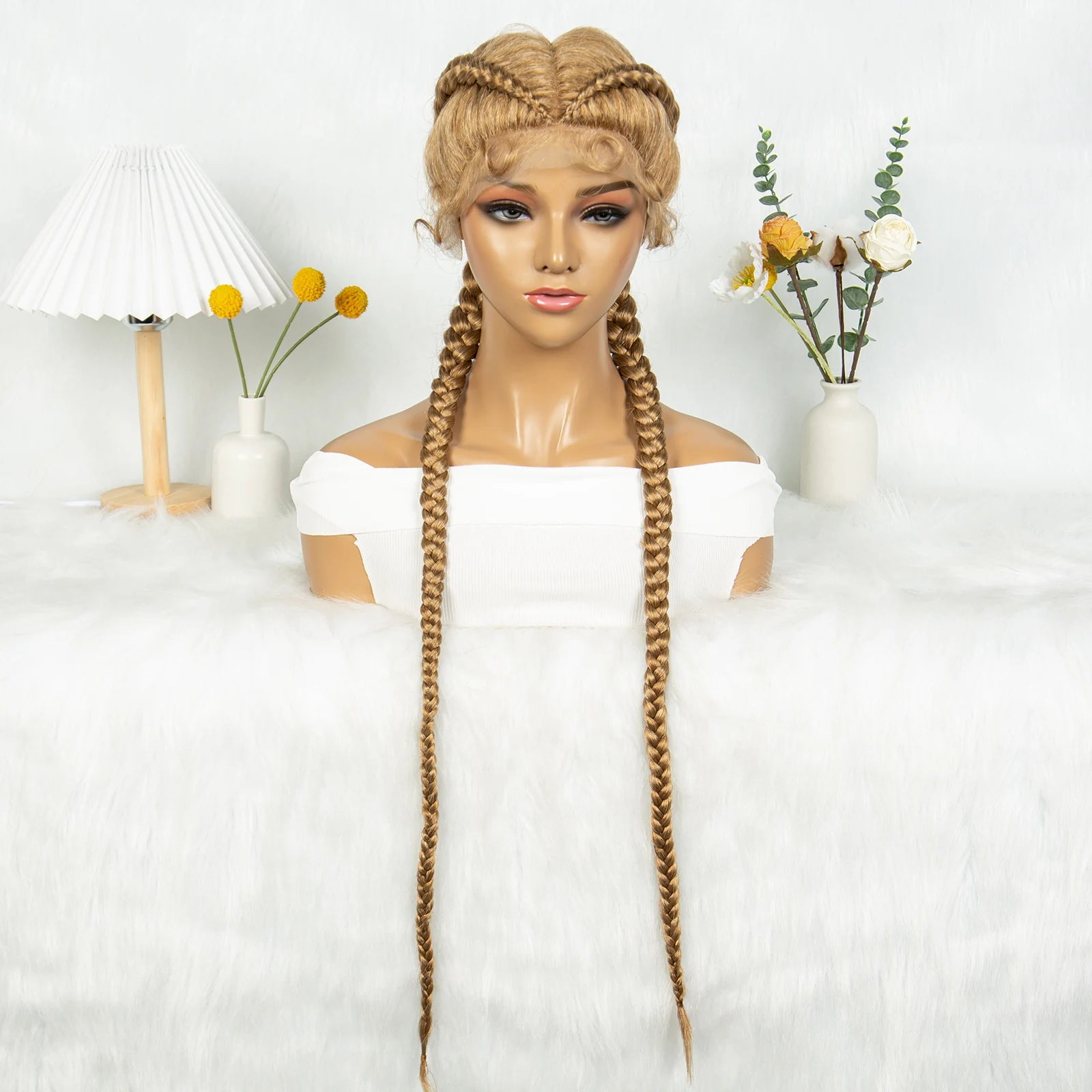 KIMA 32" Cornrow Boxer Braids Lace Front Wig | Twins Dutch Braids with Baby Hair Luxegan