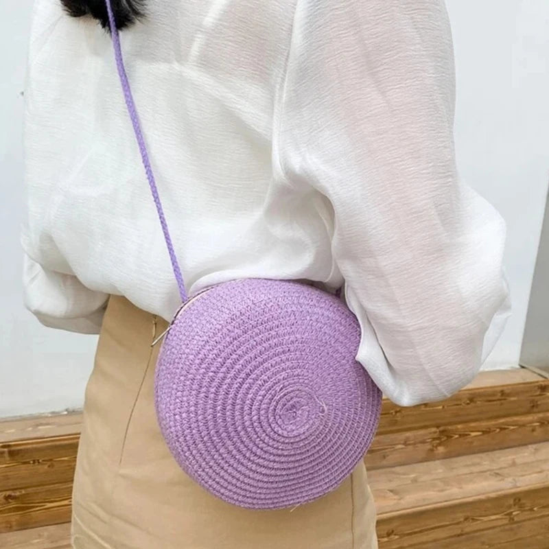 Round Straw Bag | Women's Woven Beach Crossbody Bag & Handmade Knitted Small Handbag Luxegan