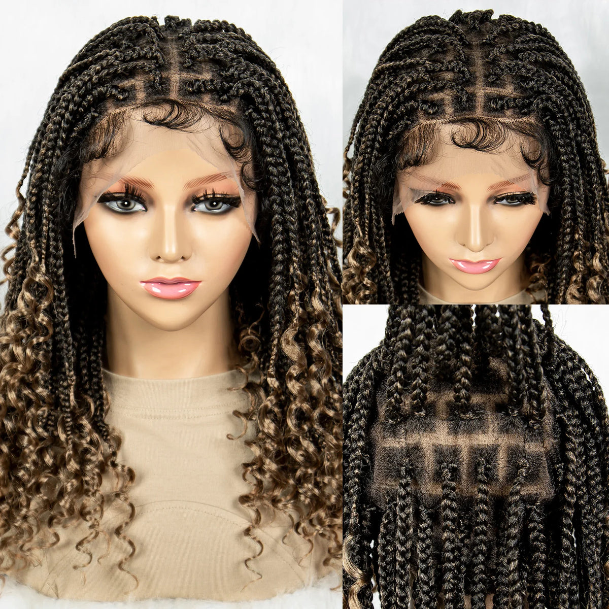 16 Inch Boho Knotless Box Braided Wig | Full Lace | Curly Ends