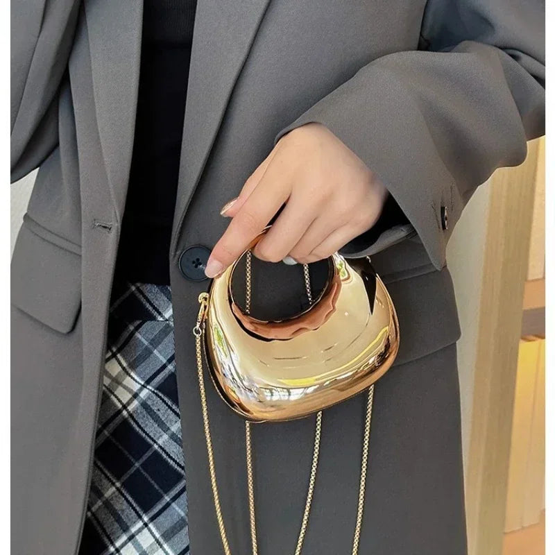 Metallic Half-Moon Minaudiere | Hard Crossbody & Clutch Luxegan