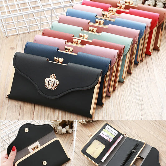 Women's Long Wallet Crown Style Hasp Zipper Money Bag Pouch Female Envelope Coin Purse ID Cards Holder Portable Clutch Handbag
