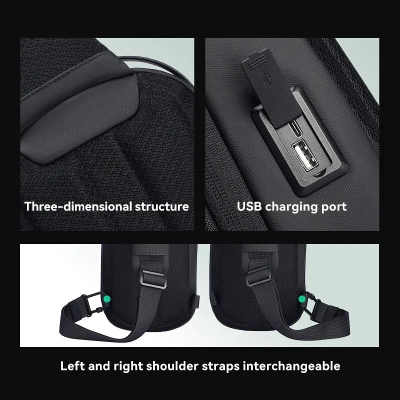 Multifunction USB Crossbody Bag for Men | TPU Waterproof Travel Sling Messenger Pack | Large Capacity Anti-Theft Chest Bag Luxegan