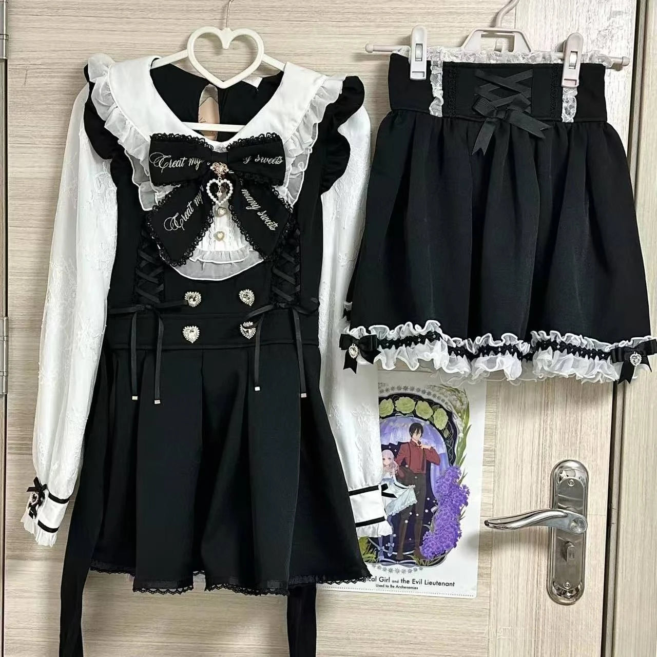 Gothic Vintage Y2K Japanese Style Dress Set | Elegant Lace Lolita Fashion Short Party Dress | Bow Tie Slim Fit Above Knee Mini Dress | Premium Tatting Regular Fit A-Line Luxegan