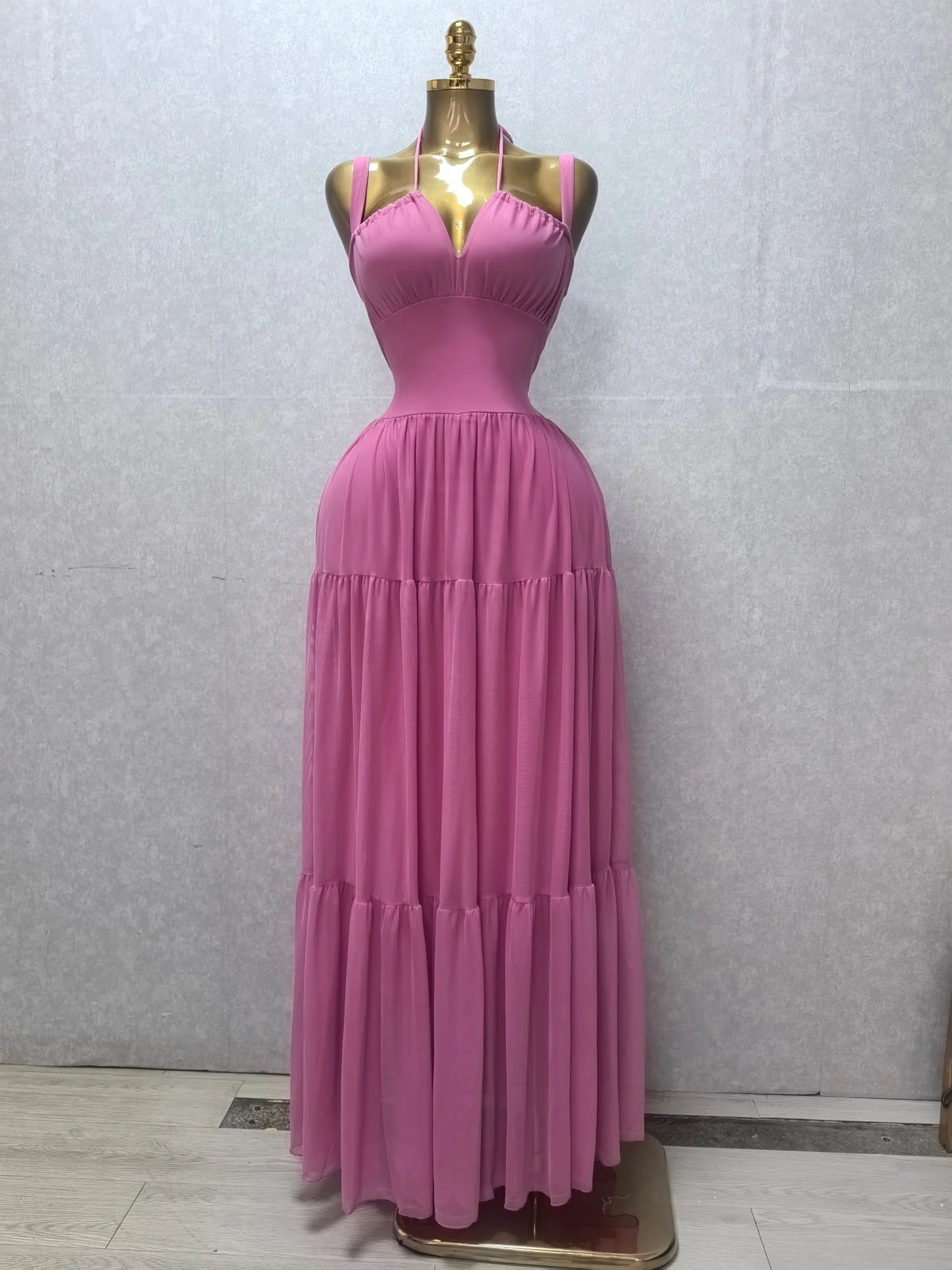 CM.YAYA 2026 Summer Women Halter Sleeveless Strapless Long Maxi Dress Slim Evening Birthday Beach Sexy Vacation Party Dresses