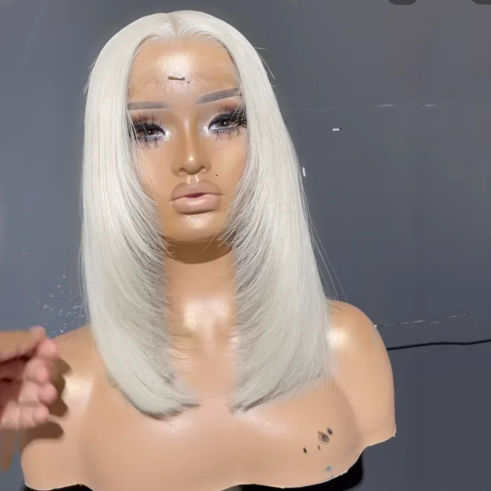 Light Pink Layered Straight Bob | Sophisticated 13x4 HD Transparent Lace Frontal | Elegant 12-Inch High-Temperature Fiber Wig | "Dignified" Natural Hairline Glueless Wig for Daily Wear & Cosplay Luxegan