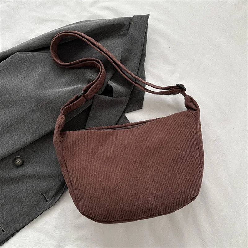 Japanese Literary Corduroy Dumpling Bag | Minimalist "Lazy Wind" Crossbody & Shoulder Bag | Unisex Korean-Style Casual Tote for Students Luxegan