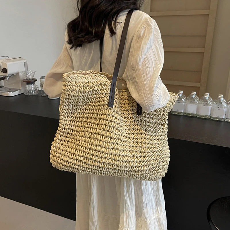 Bohemian Straw Woven Tote | Casual Large Capacity Beach Bag Luxegan