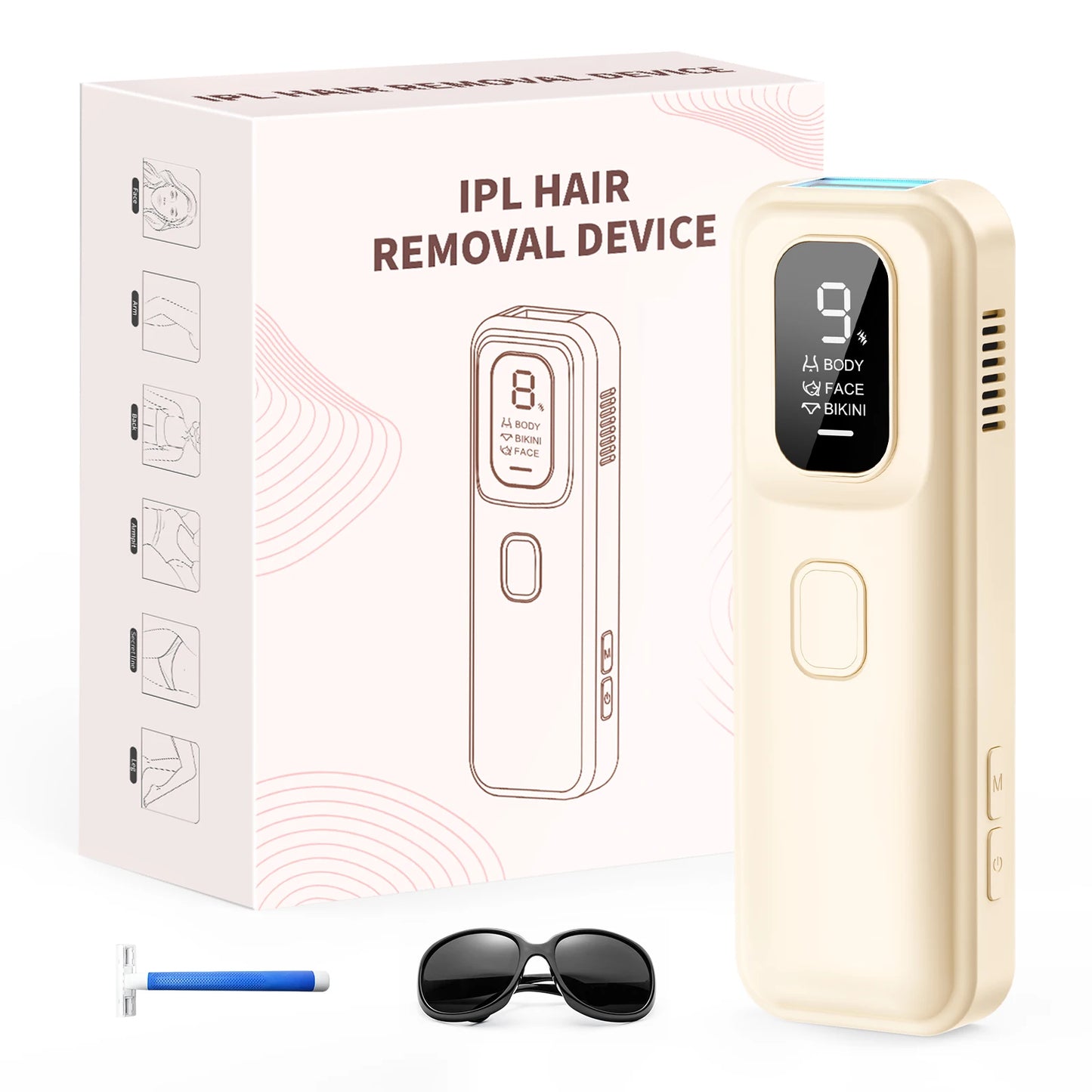 Electric IPL Permanent Laser Hair Removal | Sophisticated "999,900 Flash Pulse" Silhouette | Elegant Bikini Trimmer & Laser Photoepilator | "Dignified" High-Performance Depilador for Radiant Versatile Styling Luxegan