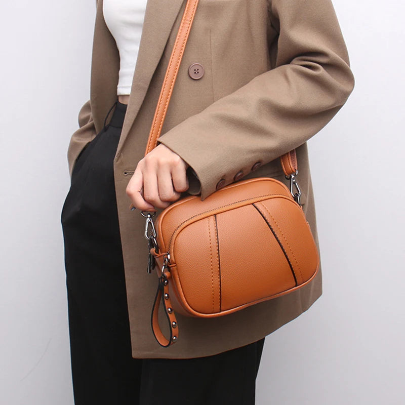 Fashionable Rivet-Accent Mobile Phone Bag | Sophisticated Solid-Color Shell Handbag | Elegant Soft PU Leather Crossbody | "Dignified" Small Square Purse for Versatile Daily Styling Luxegan