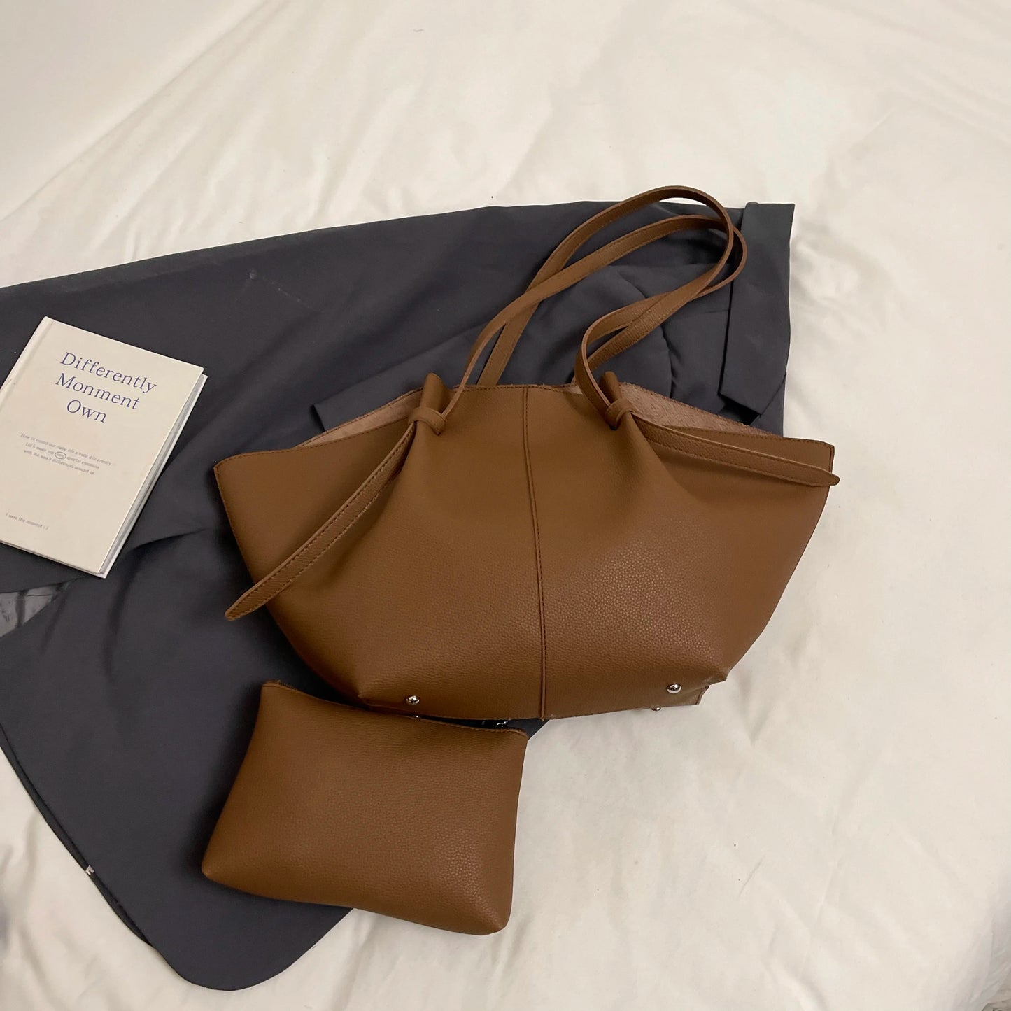 Luxury Designer 2-in-1 Shopper Tote Set | Branded Soft PU Leather Shoulder Handbag for Women (Big Capacity) Luxegan
