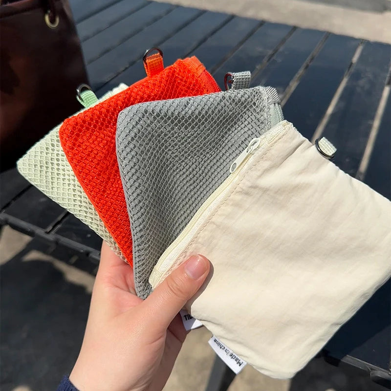 Travel Makeup Storage Bags | New Mesh Coin Purse & Simple Portable Mini Bag (Multi-purpose Square Bag Double-layer Zipper Card Holder) Luxegan