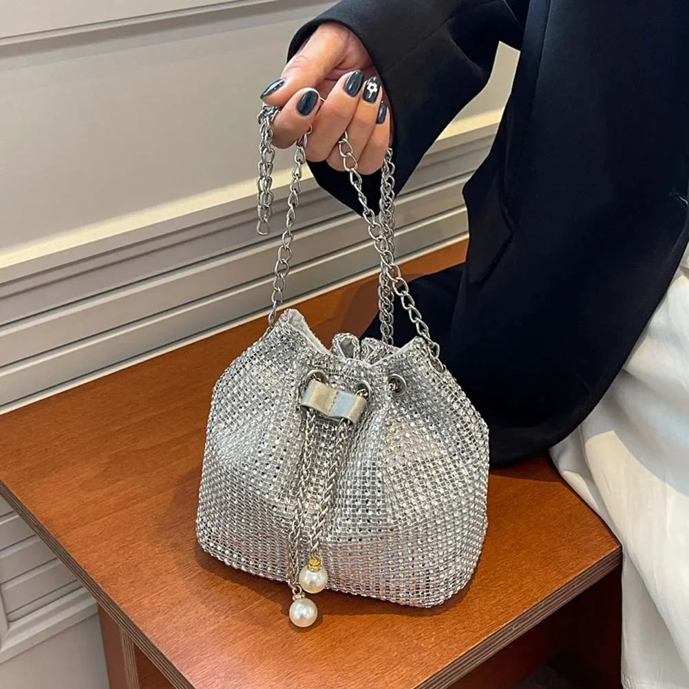 Fashion Evening Bag for Women | Shiny Crossbody & Rhinestone Bucket Bag Luxegan