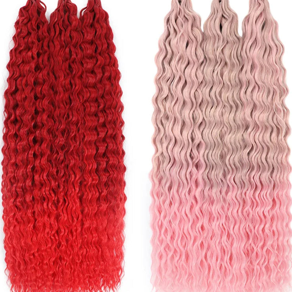 Ariel Curl Water Wave Twist Crochet Hair Extensions | Synthetic Ombre Braiding Hair 22-30 Inch | 50 Strands