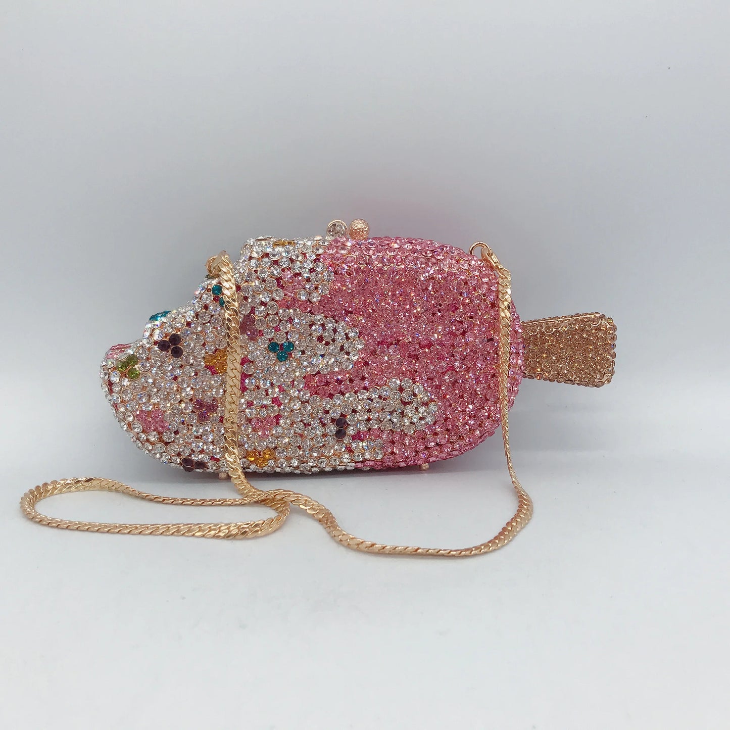 Food-Styling Metal Diamond Purse | Sophisticated Luxury Crystal Evening Bag | Elegant Rhinestone Gala Handbag | "Dignified" Hard-Shell Metallic Minaudière for High-Fashion Parties Luxegan